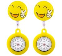 VILLCASE 2pcs Nurse Electronic Pocket Watch Clip with Yellow Scissors and Star Design, Practical Lapel Fob Watch for Healthcare Professionals