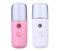 VILLCASE 2pcs Portable Cylindrical Nano Mist Sprayer Humidifier for Skin Hydrating without Ruining Makeup, Deeply Penetrates Skin, White and Pink Plastic Beauty Spray Water Meter