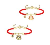 VILLCASE 2pcs Red Rope Bracelets with Tiger Charm, Braided Knot Design, Alloy and Rope Material, Bring Fortune and Ward off Misfortune, the Birth of Newborn or Spring Festival Gifts