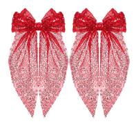 VILLCASE 2pcs Red Sequin Bow Hair Clips for Women, Sparkly Fabric Bows with Secure Hold, Versatile Use for Weddings and Daily Use
