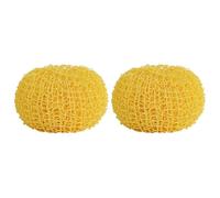 VILLCASE 2pcs Round Dish Scrubber Balls Internal Spiral Design, Sturdy Fiber Cleaning Sponges for Kitchenware and Cooking Bench, Non-Stick Pan Safe, Yellow Spherical Sponges for Washing