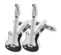 VILLCASE 2pcs Silver Guitar Shape Brass Cufflinks for Men with Firm Attachment and Long Servicing Life, Classic Suit Accessories for Attending Parties and Daily Wearing