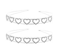 VILLCASE 2pcs Silver Rhinestone Heart Headbands for Women with Double-layer Crystal Design, Secure Fit Hair Accessories for Weddings, Parties, and Special Occasions