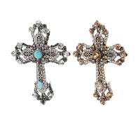 VILLCASE 2pcs Vintage Cross Brooch Pin Set, Metal Decorative Lapel Pins for Men’s Suit Jackets, Wedding Dress and Coat Accessories, Retro Style with Gold and Antique Silver Blue Finish