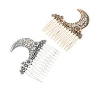 VILLCASE 2pcs Vintage Hair Combs for Women Alloy Rhinestone Moon Flower Design Side Slide Accessories in Ancient Gold Silver Elegant Updo Hair Decoration for Bridal Party and Daily Styling