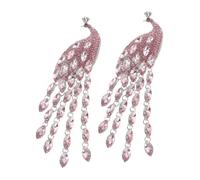 VILLCASE 2Pcs Vintage Peacock Brooch with Crystal Tassel, Large Long Tail Animal Lapel Pin for Clothes and Hats, Creative Pink Pin Set for Women’S Sweaters and Backpacks Accessories