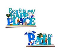 VILLCASE 2Pcs Wooden Ocean Alphabet Ornaments Beach Theme Table Decorations Creative Wooden Letter Decor for Home Party Living Display