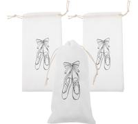 VILLCASE 3pcs Ballet Shoes Drawstring Bag Shoes Pouches Lightweight Lint Material Easy to Open and Close White Design for Home and Backpack Storage