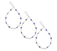 VILLCASE 3pcs Beaded Phone Charm Lanyard Wrist Strap Sparkling Blue Eye Charms Decorations for Mobile Phone Strap