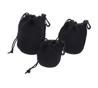 VILLCASE 3Pcs Camera Lens Bag Neoprene Drawstring Lens Protector Pouch for Storage Moisture Scratch Resistant with Hand Strap for Photography Travel