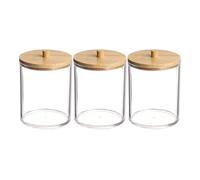 VILLCASE 3pcs Cotton round Holder Bathroom Storage Organizer Bamboo Dustproof Storage Box for Cotton Balls and Vanity Organiser
