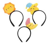 VILLCASE 3Pcs Creative Hair Hoop Set Yellow Moon, Radiant Celestial Plush Headbands for Women Festival Party Photo Booth Accessories