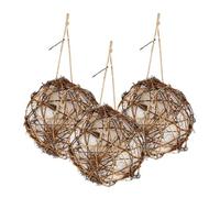 VILLCASE 3pcs Hanging Birds Feeder with Spherical Wood and Cotton Design, Convenient for Placement, for Hummingbird and Bird Nesting in Outdoor Gardens and Indoor Courtyards