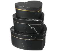 VILLCASE 3pcs Heart-shaped Paper Candy Container Set, Lightweight and Flexible Black Marble Storage Boxes for Valentine's Day and Weddings Gift Packaging