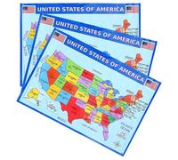 VILLCASE 3pcs Laminated Usa Map Poster for Detailed States and Cities Educational Wall Chart for Classroom and Bedroom Decor Fade-resistant Geography Map of United States