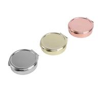 VILLCASE 3pcs Portable Round Pill Organizers Metal Cases with Mirror, Strong Sealing and Impact Resistance, Alloy and Plastic Material, 3 Compartments Storage Container for Medicine Storage