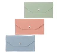 VILLCASE 3pcs Pu Leather Envelope Style Wallet Set - Lightweight Small Card and Cash Organizer for Women, Compact Travel Money Holder in Blue, Light Green, and Pink