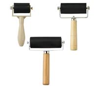VILLCASE 3pcs Rubber Ink Rollers for Printmaking with Wood Handles, Easy to Use and Sturdy Stamping Brayers Suitable for Printmaking Ink Rubbing and DIY Craft Tools