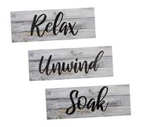 VILLCASE 3pcs Rustic Bathroom Hanging Boards Vintage Wooden Wall Art Signs for Shower Door Decor Lightweight Creative Farmhouse Style Wall Pendant for Toilet and Bath