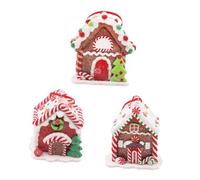 VILLCASE 3pcs Small Gingerbread House Hanging Ornaments with Red Ribbon Miniature Clay Christmas Decorations for Tree Fireplace Window Festive Holiday Display