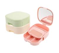 VILLCASE 3pcs Small Makeup Vanity Organizer with High-Definition Mirror and Storage Compartments Lightweight Plastic Cosmetic Case for Travel Desk Bathroom Countertop Combs Included Beige