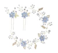 VILLCASE 3pcs U Shape Bridal Headband and Hairpin Set in Blue Alloy, Adorned for Updo and Framing Half down Hairstyles, for Engagements and Special Occasions