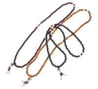 VILLCASE 3pcs Wooden Prayer Beads Bracelets for Women 108 Multi-Circle Beaded Wrist Chains Orange, Red Brown and Black Knot Designs, Portable Spiritual and Daily Wood Jewelry Accessories