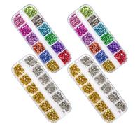 VILLCASE 4 Boxes Metal Nail Art Studs with Gold Silver Multi-color Spike Charms, 12-grid Box, Portable and Sturdy Punk Manicure Accessories for DIY Manicure and Party Decoration