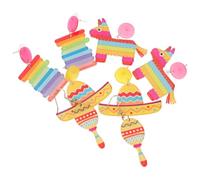 VILLCASE 4 Pairs Acrylic Dangle Earrings Fiesta Party Accessories Set with Yellow Hat Red Racket Rainbow Lamb and Stripe Designs for Women Mexican Theme Summer Celebration