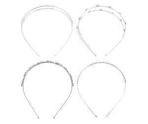 VILLCASE 4 Pcs Silver Rhinestone Bridal Crystal Headbands with Single Row Thin Design for Women and Featuring Comfortable Fit and Dazzling Touch for Weddings and Bridal Accessories