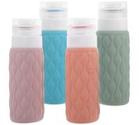 VILLCASE 4pcs 100ml Silicone Travel Bottles for Toiletries, Leak-proof and Multi-purpose Squeezable Bottles with Storage Bag, for Skincare and On-the-go Use