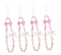 VILLCASE 4pcs Adorable Beaded Phone Charm Strap Aesthetic Jellyfish Phone Lanyard for Multi Functional Accessory Strawberry Theme with Elegant Beads and Pearls