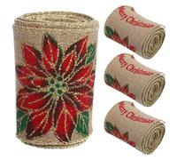 VILLCASE 4pcs Burlap Ribbon Rustic Wired Edge Christmas Craft Ribbon for DIY Wreaths Bows Tree Decorations and Holiday Wrapping Natural Grosgrain Supplies