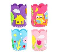 VILLCASE 4pcs DIY Felt Pencil Holders, Non Woven Fabric Pencil Container Set to Develop Hands-on Ability and Learn How to Sew, for Kindergarten and Home Desk Organiser