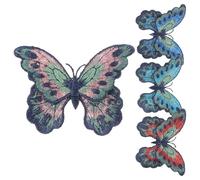 VILLCASE 4pcs Iron on Butterfly Embroidered Patches Double-Layer Appliques with Floral Design, Pink Red Green Blue for Clothes, Shoes, Jeans Decoration and Sewing Crafts