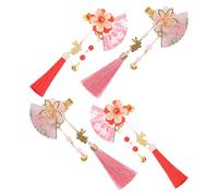 VILLCASE 4PCS Japanese-inspired Flower Hair Clips with Tassel and Bell Charm Lightweight Kimono Headdress Side Clips for Traditional Costume Wedding Daily Wear Elegant East Asian Style