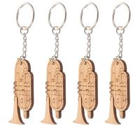 VILLCASE 4pcs Large Music Keychain Set Featuring Tuba Design, Made of Bamboo and Zinc Alloy, Versatile Accessory Resistant against Rust and Fading, as Backpack Pendant Decor Or Small