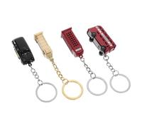VILLCASE 4PCS London Souvenir Keychain Set British Style Metal Pendant, Red Telephone Booth, Black Taxi, and Double- Bus, Vintage Retro Decoration for Bags, Purses, and Backpacks