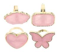 VILLCASE 4Pcs Nail Art Mixing Palettes Ring Set, Pink Shell-Effect Manicure Pallets with Heart, Butterfly, Oval, and Designs, Resin Nail Art Tools for Professional Salon and Home Use
