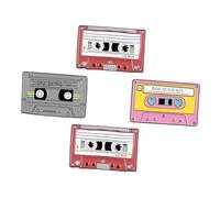 VILLCASE 4pcs Retro Cartoon Cassette Tape Brooch Pin Set, Vintage Alloy Lapel Pins for Clothing Decoration, Unique Dated Style Accessories Random Style