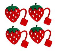 VILLCASE 4pcs Silicone Straw End Tips Caps Cute Strawberry Design Small Reusable Straw Covers for Party Shower Graduation Ceremonies Dustproof Protector