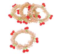 VILLCASE 4pcs Sparkling Cherry Elastic Hair Ties for Women Small Artificial Crystal Ponytail Holders in Light Pink and Pale Gold Lightweight Travel-friendly Hair Bands for Random Color