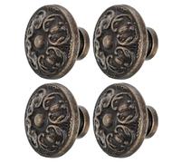 VILLCASE 4pcs Vintage Antique Round Cabinet Knobs Single Hole Metal Drawer Pulls for Kitchen Bathroom Dresser Furniture, Rustic Decorative Hardware in Green Bronze