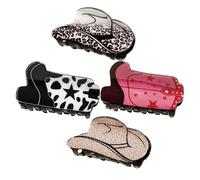VILLCASE 4pcs Western Style Medium Claw Hair Clips for Women Multi-Pattern Hair Barrettes Set Including Black White Star Rose Pink Star Pink Leopard and Light Coffee Dot Suitable