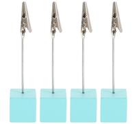 VILLCASE 4pcs Wood and Stainless Steel Memo Holders with Cube Base and Adjustable Angle, Sturdy Card Stands Resistant to Breaking Or Cracking, for School and Home Desk Organisation