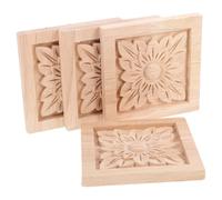VILLCASE 4pcs Wood Appliques Wood Carving Decals 3.9x3.9 Inch Square Vintage Quick Installation Easy to Clean for Home Decor and DIY Projects