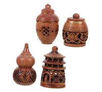 VILLCASE 4pcs Wooden Hollow Carved Essential Oil Diffuser Pendants Chinese Blessing Gourd Vase Charms Portable Keychain Necklace Car Fragrance Accessories for Auto and Home Decor