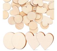 VILLCASE 50 Pcs DIY Craft Wooden Slices Unfinished Natural Beige Wood for Carving and Decorating with Two Different Shapes for Painting and Rustic Craft Projects