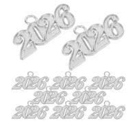 VILLCASE 50pcs 2026 Graduation Cap Tassel Pendants Silver Metal Number Charms for Graduation Accessories DIY Jewelry Supplies for Necklaces and Memorial Hat Decorations