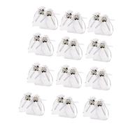 VILLCASE 50PCS White Rose Organza Jewelry Pouch Bags 10x12cm Hard Mesh Drawstring Bags for Wedding Candy and Party Favor